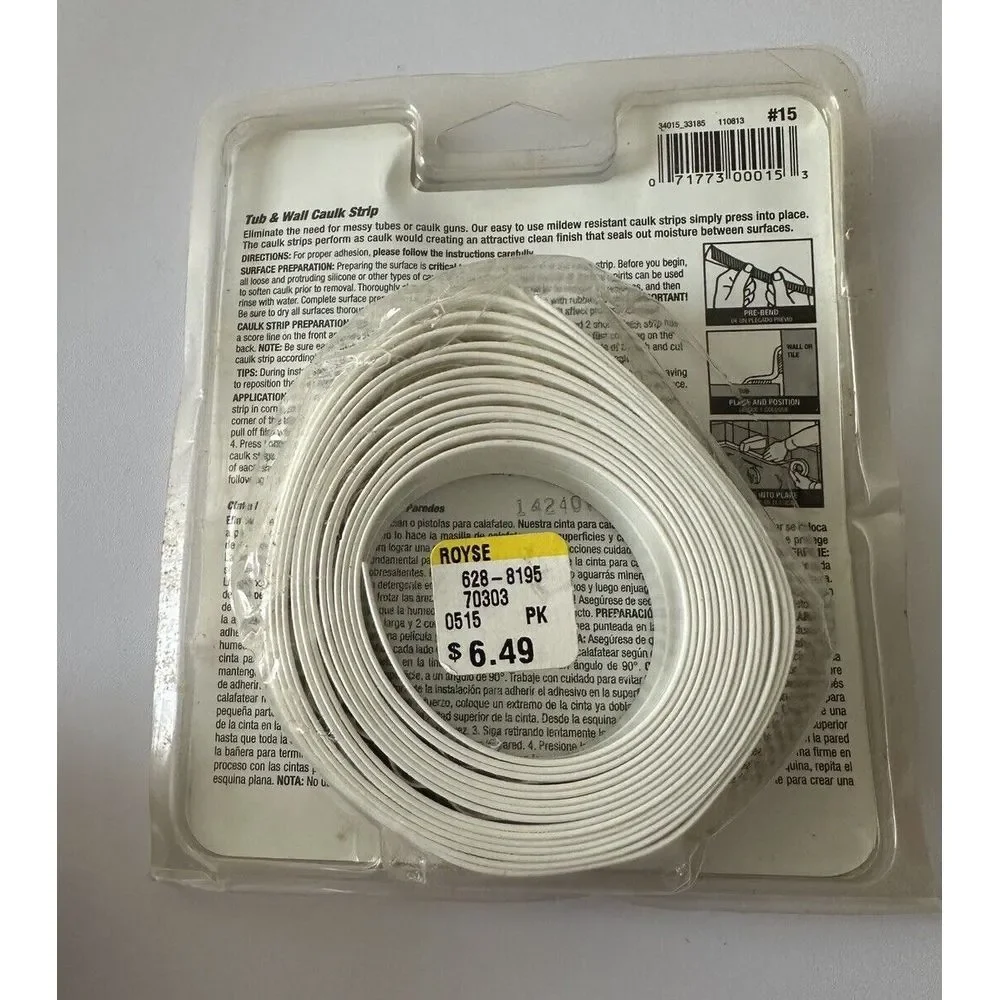 Homax 34015 Tub & Wall Caulk Strip, White, 7/8 In. x 11 Ft. - Quantity 1‎